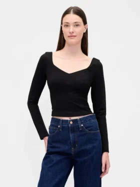 Top de cuello corazón de punto doble