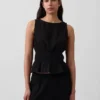Top de gasa de algodón con peplum y cintura fruncida