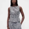 Top de gasa de algodón con peplum y cintura fruncida