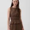 Top de gasa de algodón con peplum y cintura fruncida