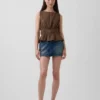 Top de gasa de algodón con peplum y cintura fruncida
