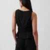 Top de gasa de algodón con peplum y cintura fruncida