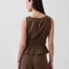 Top de gasa de algodón con peplum y cintura fruncida
