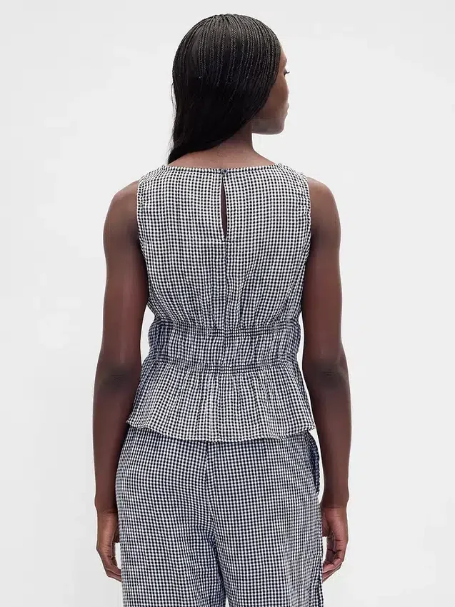 Top de gasa de algodón con peplum y cintura fruncida