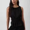 Top de gasa de algodón con peplum y cintura fruncida