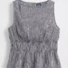 Top de gasa de algodón con peplum y cintura fruncida