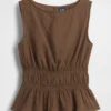 Top de gasa de algodón con peplum y cintura fruncida