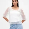 Top de tul transparente bordado