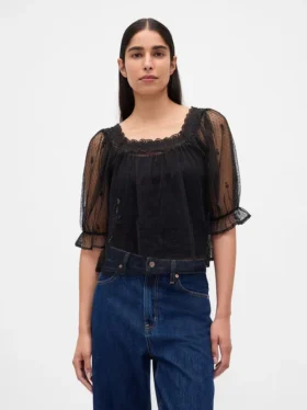Top de tul transparente bordado