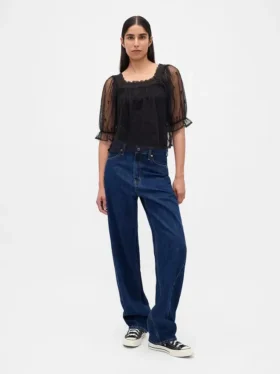 Top de tul transparente bordado