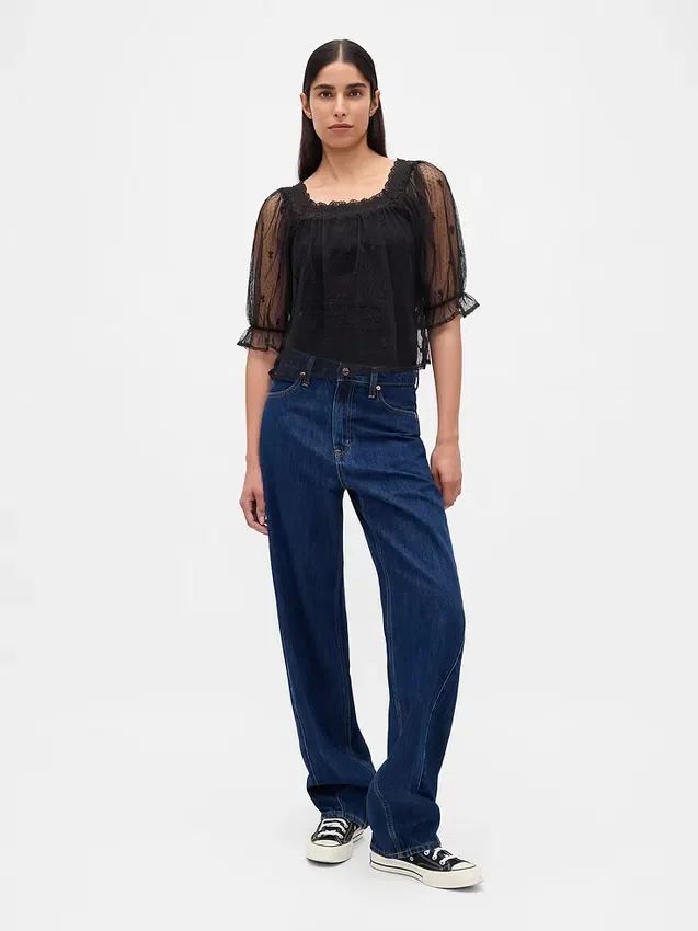 Top de tul transparente bordado