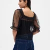 Top de tul transparente bordado