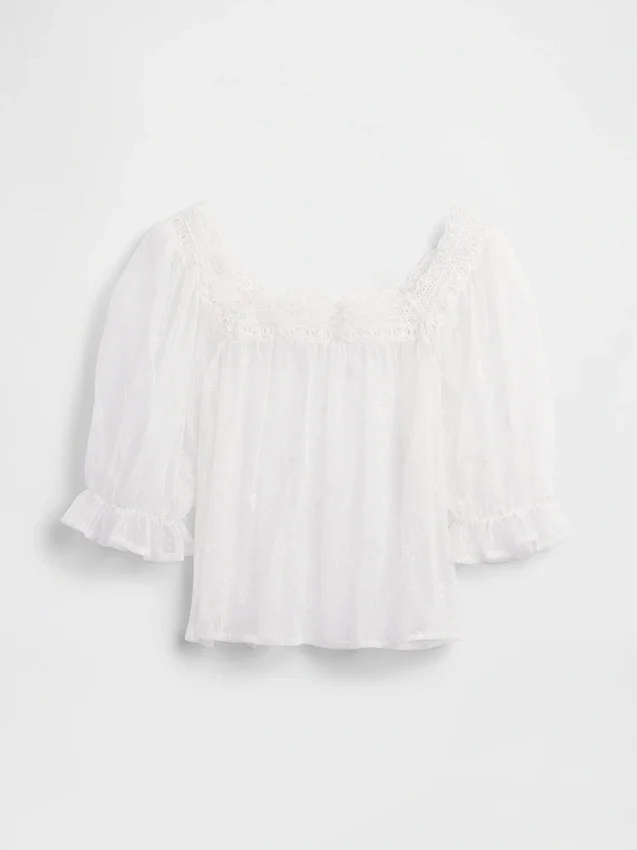 Top de tul transparente bordado