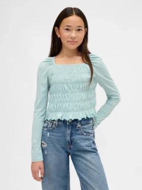 Top infantil con cuello cuadrado y fruncido