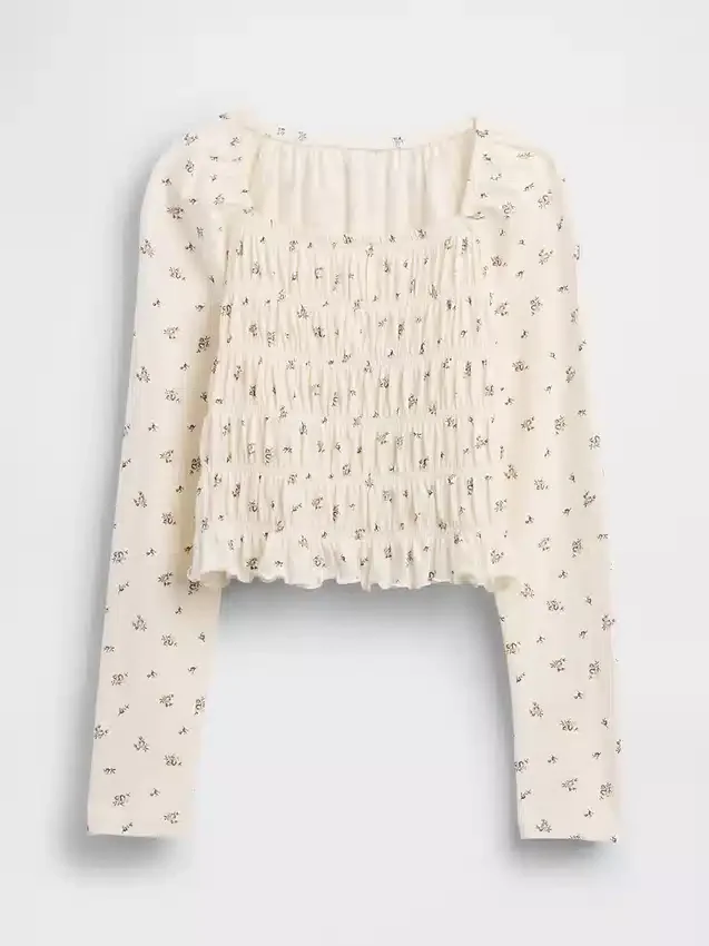 Top infantil con cuello cuadrado y fruncido