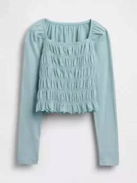 Top infantil con cuello cuadrado y fruncido