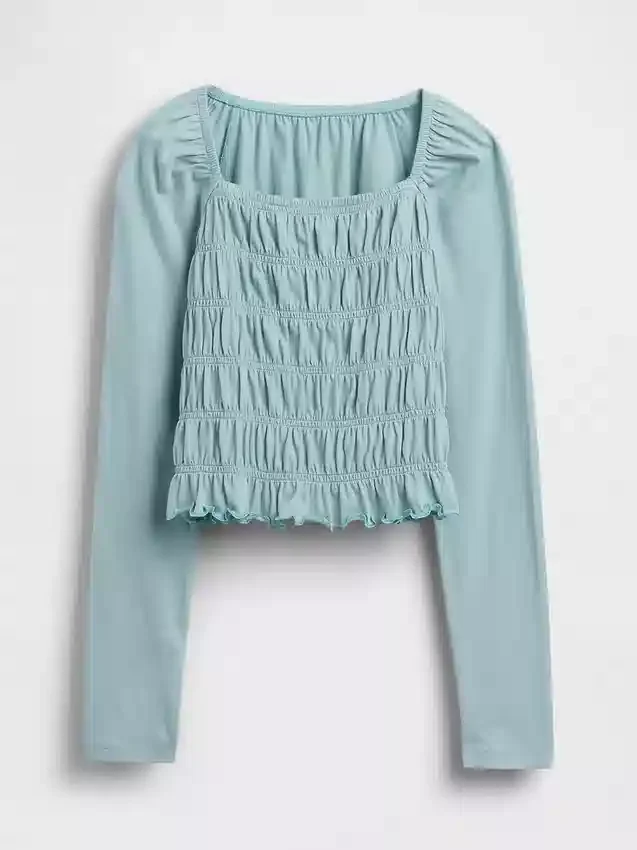Top infantil con cuello cuadrado y fruncido