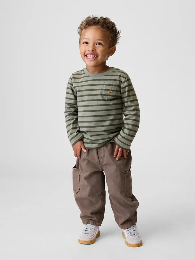 Vaqueros «Barrel» con bolsillos en forma de oso y cintura elástica para bebés y niños pequeños