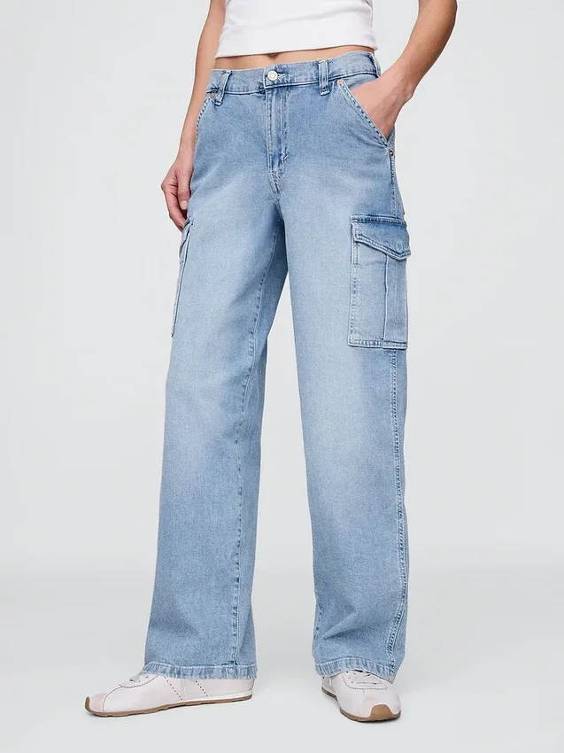 Vaqueros cargo holgados de talle medio estilo años 90