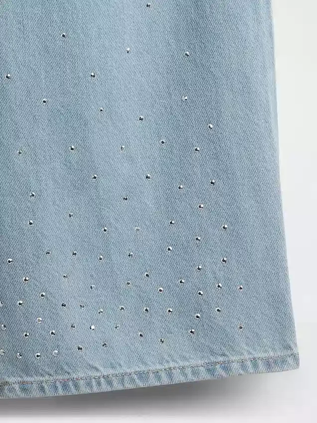 Vaqueros de corte ancho con estrías y pedrería para niños, de talle bajo