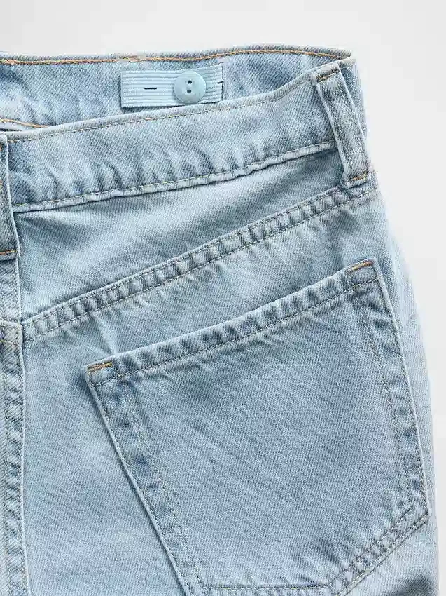 Vaqueros de corte ancho con estrías y pedrería para niños, de talle bajo