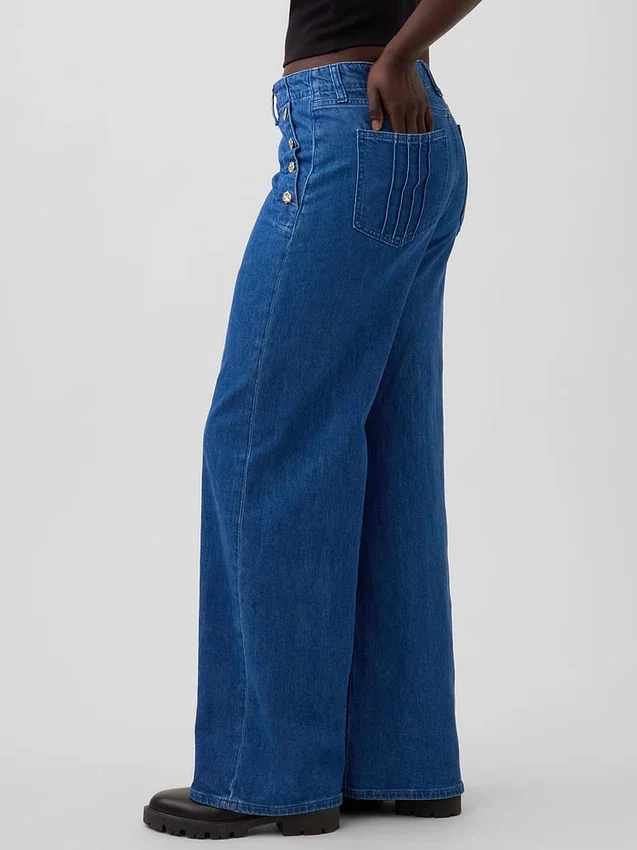 Vaqueros de talle alto con pinzas y pierna ancha GAP × Hfr de Atelier Ndigo