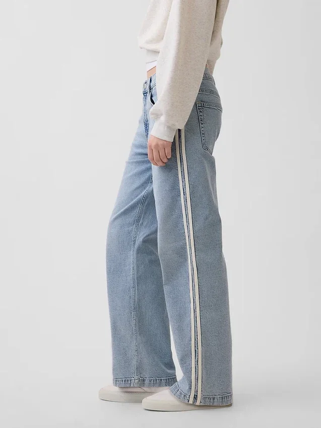 Vaqueros de talle bajo con rayas laterales holgados estilo años 90