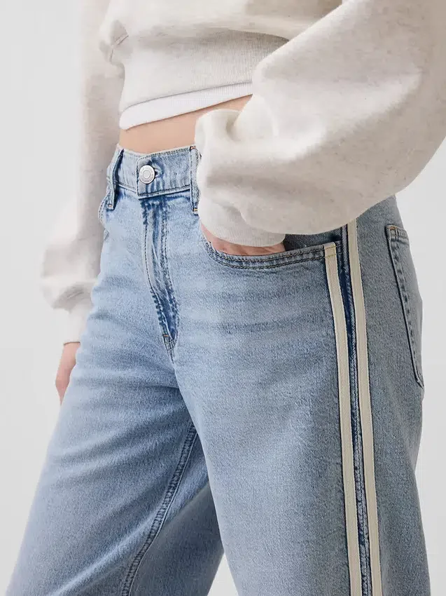 Vaqueros de talle bajo con rayas laterales holgados estilo años 90