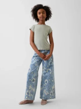 Vaqueros holgados de cintura baja con estampado floral para niños