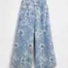 Vaqueros holgados de cintura baja con estampado floral para niños