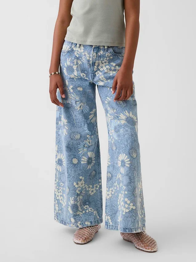 Vaqueros holgados de cintura baja con estampado floral para niños