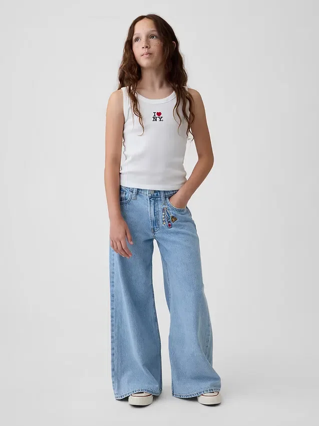 Vaqueros holgados de cintura baja para niños con bordado «I Heart NY»