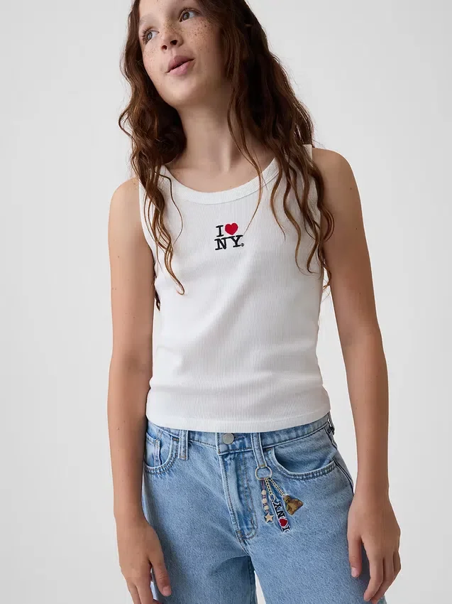 Vaqueros holgados de cintura baja para niños con bordado «I Heart NY»