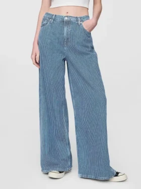Vaqueros holgados de tiro medio con rayas de denim ultrasuaves