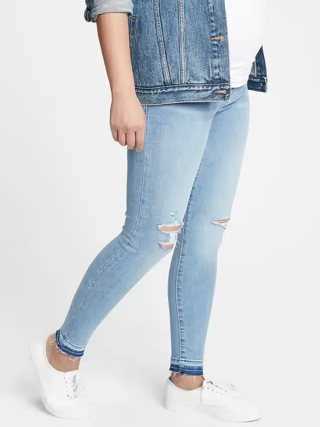 Vaqueros leggings premamá con panel completo y efecto desgastado