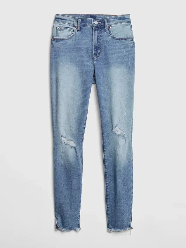Vaqueros pitillo hasta el tobillo, de talle medio y efecto desgastado