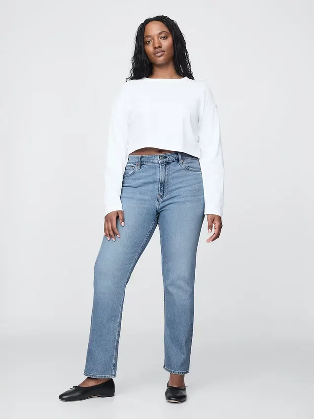 Vaqueros rectos ajustados de talle alto estilo años 90