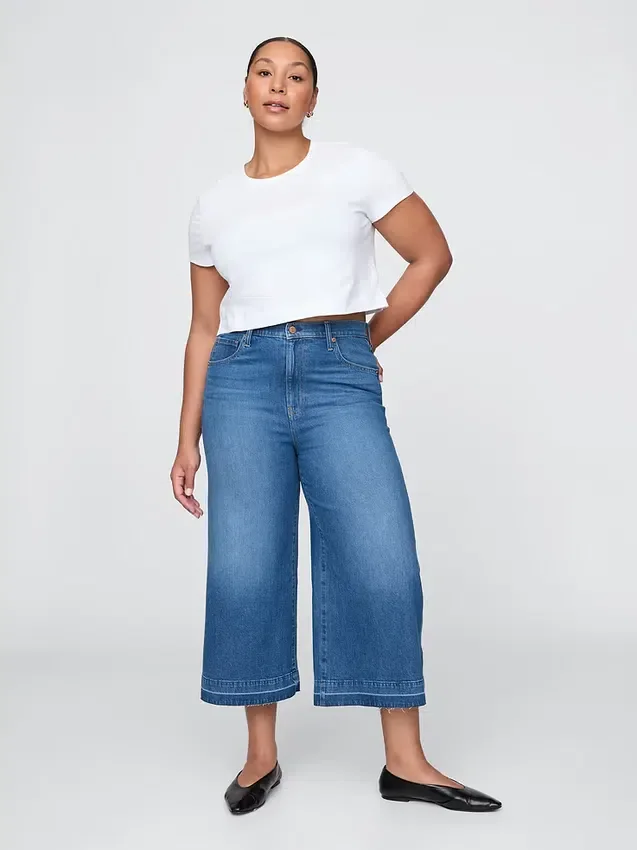 Vaqueros tipo culotte de talle alto