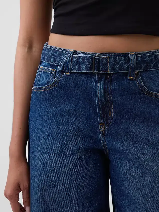 Vaqueros tipo culotte de talle alto con cinturón de cintas
