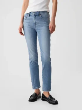 Vaqueros vintage de talle medio, corte ajustado y bajo con corte en V