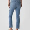 Vaqueros vintage de talle medio, corte ajustado y bajo con corte en V