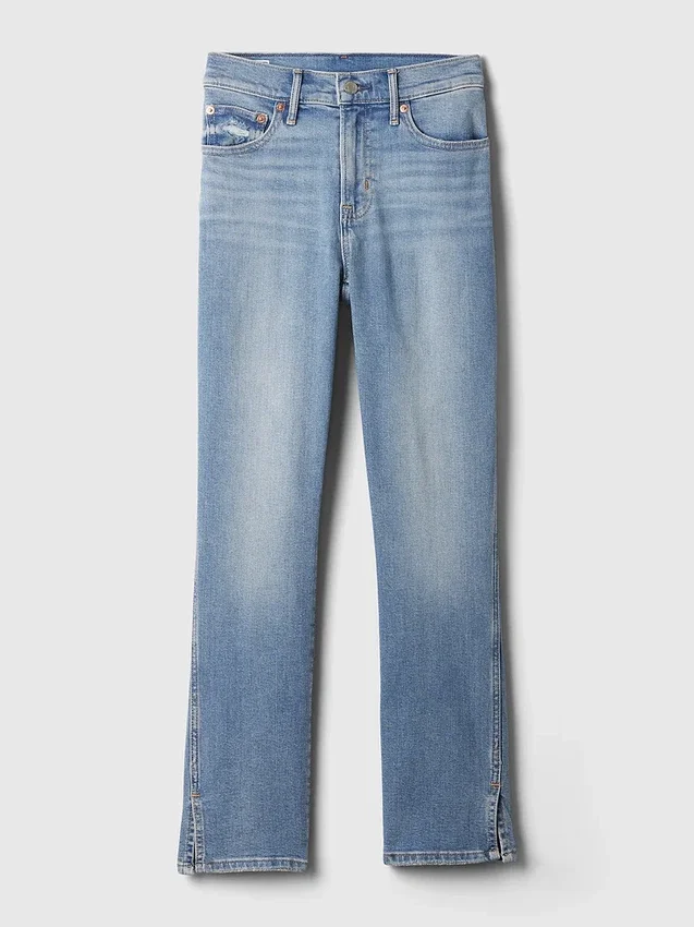 Vaqueros vintage de talle medio, corte ajustado y bajo con corte en V