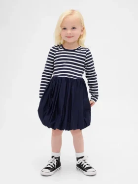 Vestido abullonado de materiales mixtos para bebés y niños pequeños