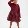 Vestido abullonado de materiales mixtos para bebés y niños pequeños