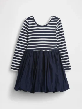 Vestido abullonado de materiales mixtos para bebés y niños pequeños