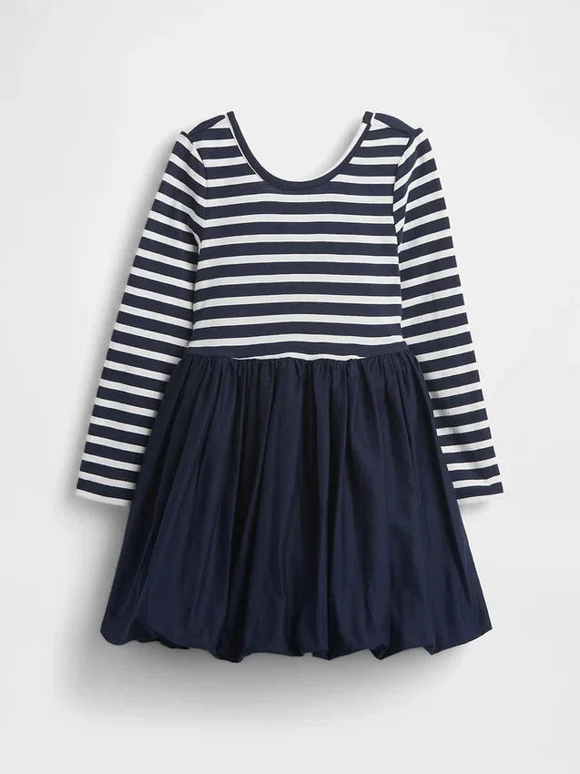 Vestido abullonado de materiales mixtos para bebés y niños pequeños