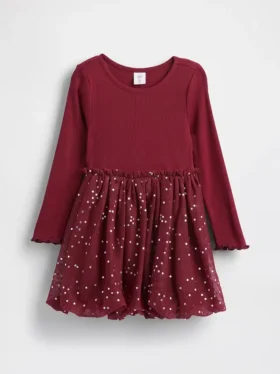 Vestido abullonado de materiales mixtos para bebés y niños pequeños
