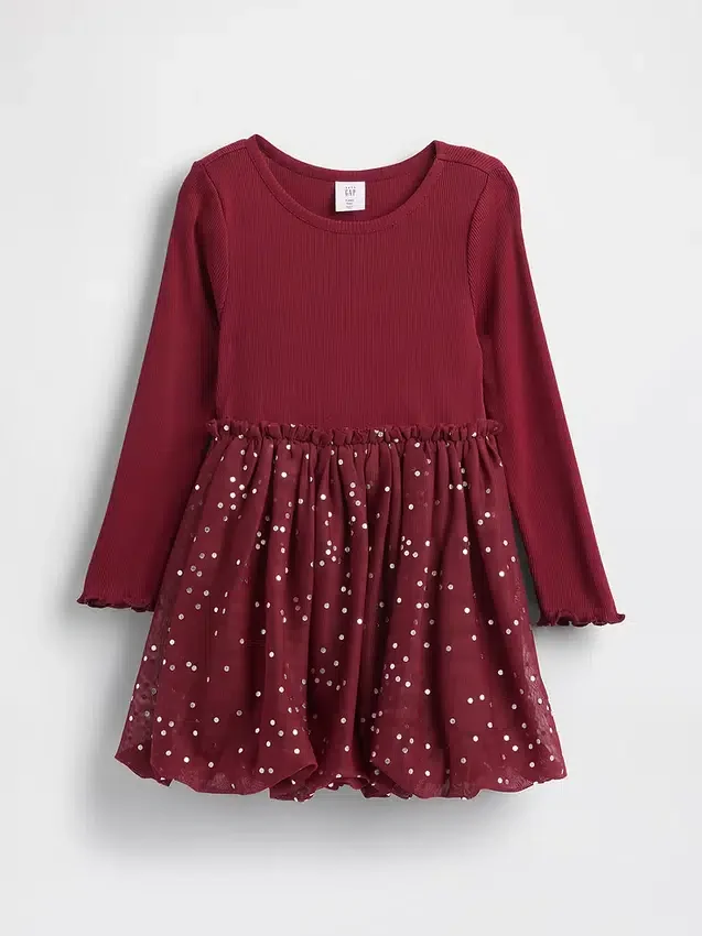 Vestido abullonado de materiales mixtos para bebés y niños pequeños