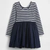 Vestido abullonado de materiales mixtos para bebés y niños pequeños
