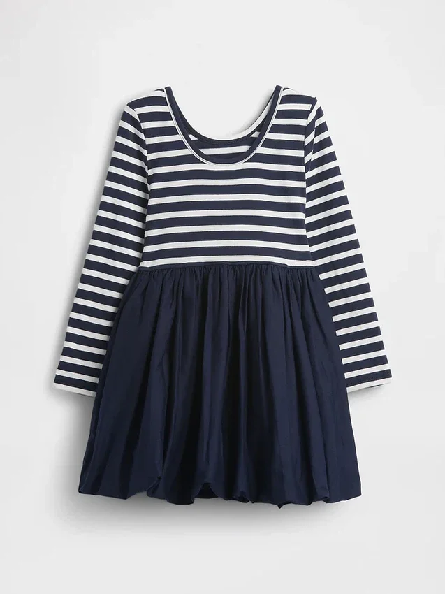 Vestido abullonado de materiales mixtos para bebés y niños pequeños